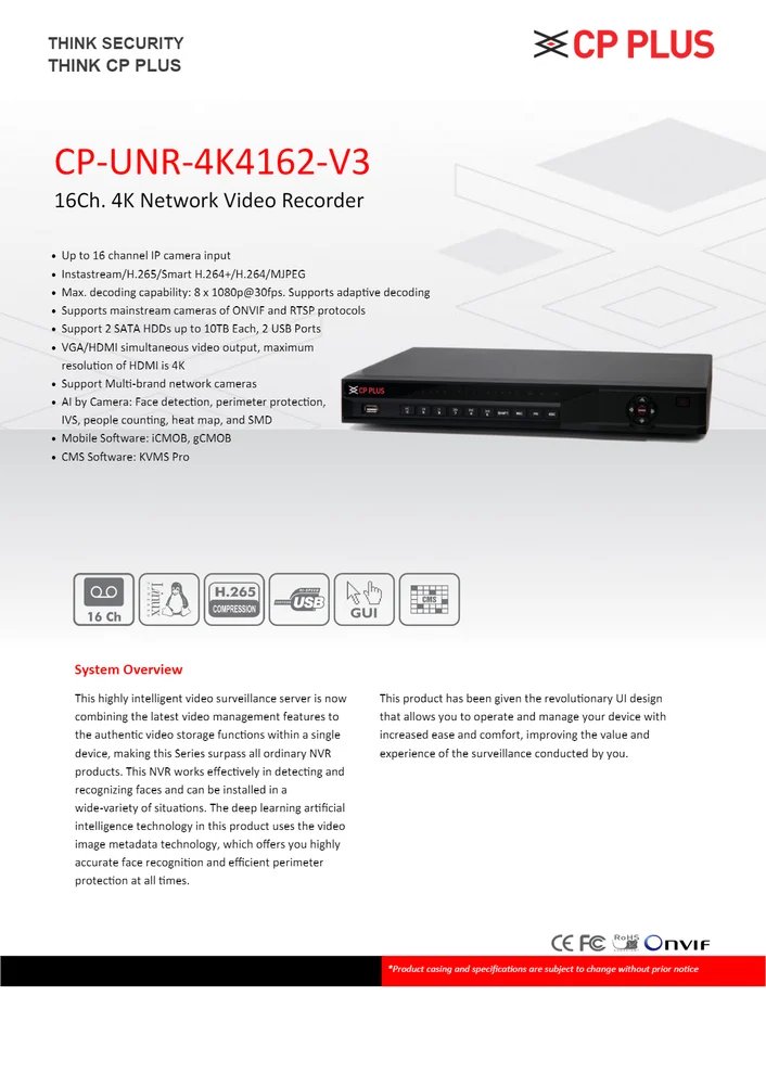 [IC7648] 16CH DVR Cp Plus CP-UNR-4k4162-V3