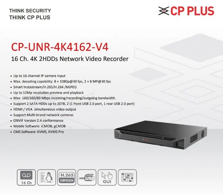[IC8821] 16CH DVR Cp Plus CP-UNR-4k4162-V4