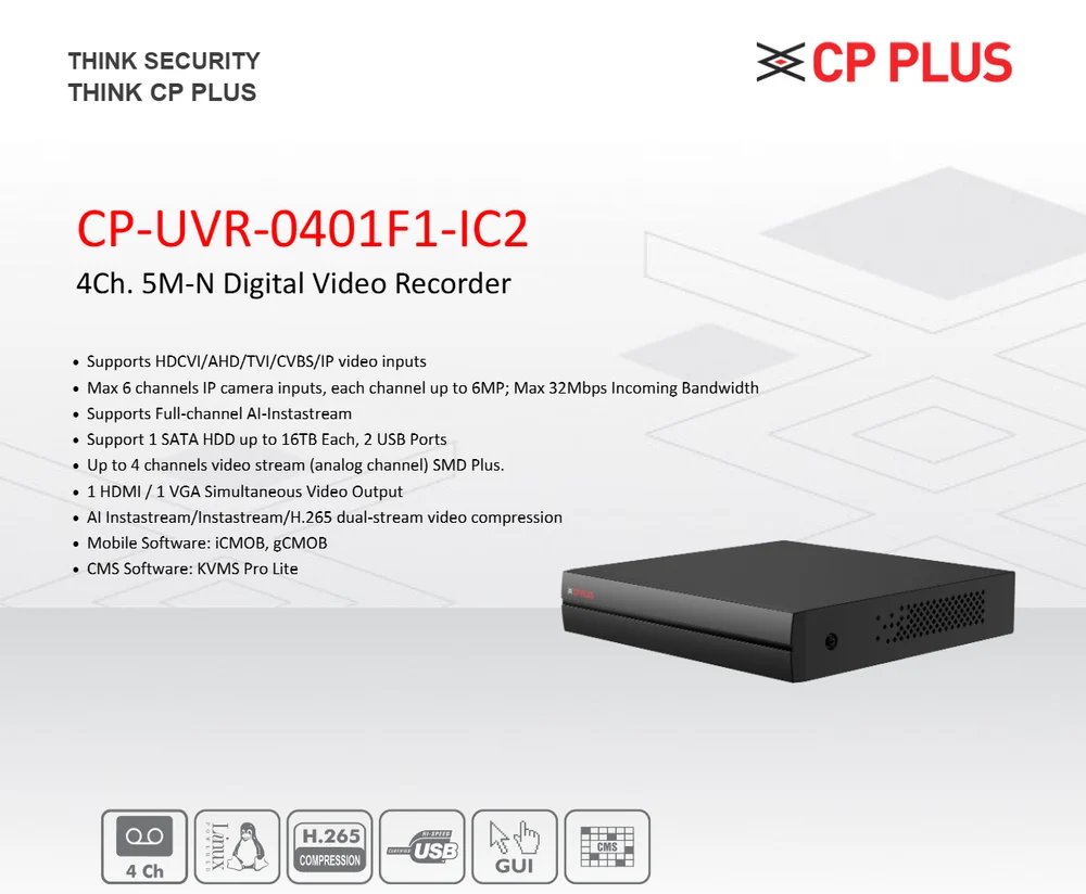 [IC8062] 4CH DVR Cp Plus 4 Port CP-UVR-0401F1-IC2 (5MP)