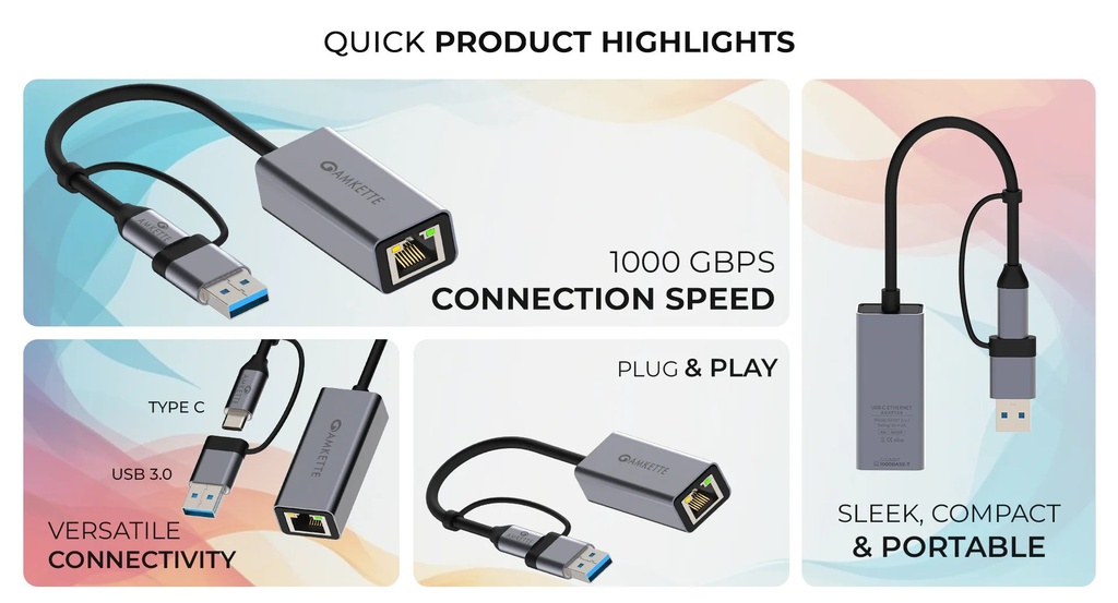 [IC8201] Adapter Amkette Ethernet  Usb Gigabite  461GR