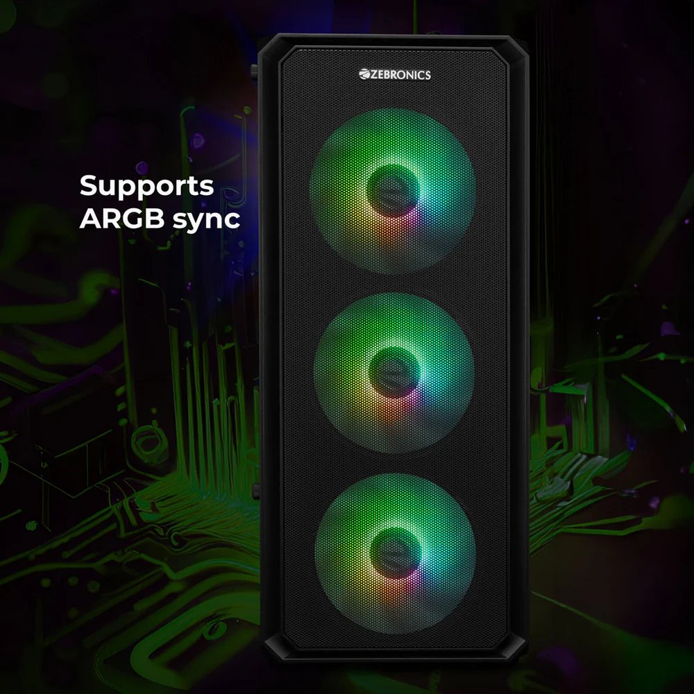 [IC8015] Cabinet  Zebronics ZEB-INVICTA   Gaming RGB 4 Fan