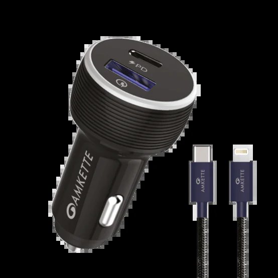 [IC7963] Car Charger Amkette  2 Port QC+PD with C Cable