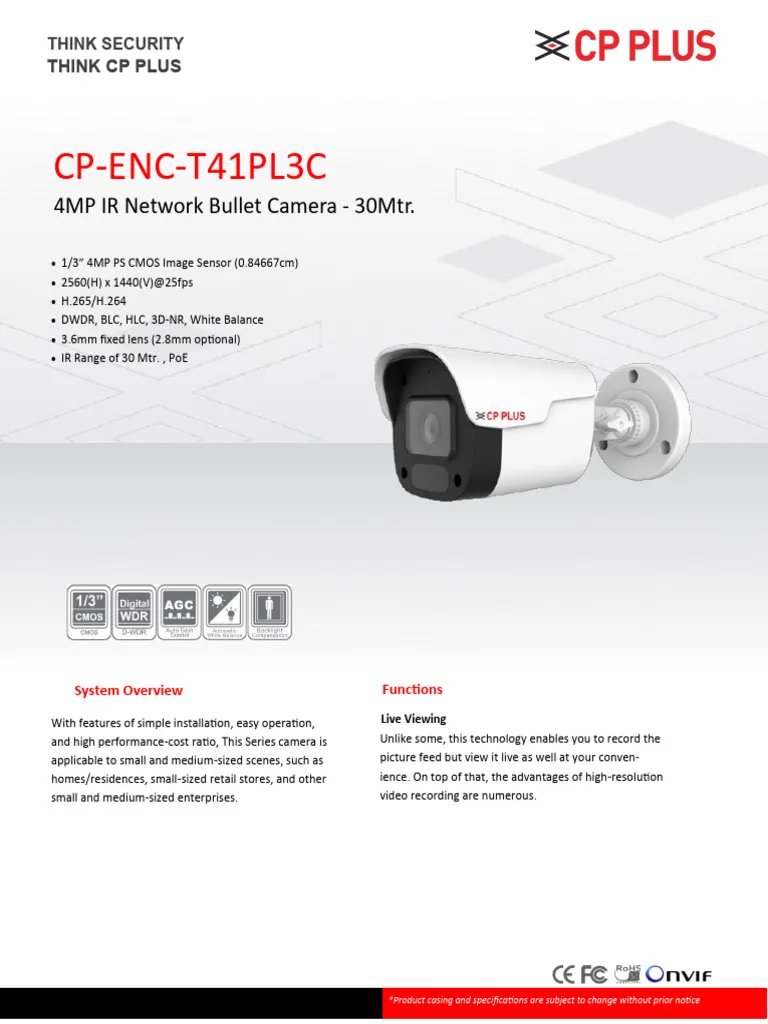 [IC8840] Cctv Camera CP-ENC T41PL3C-GP BULLET