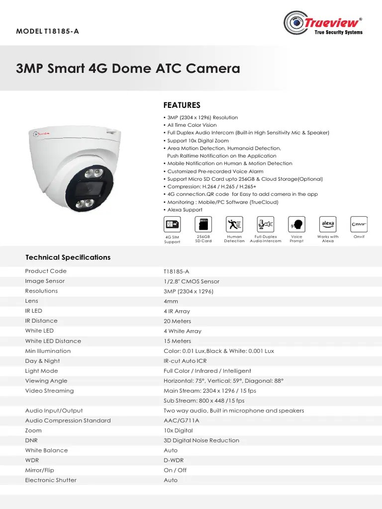 [IC8686] Cctv Camera Trueview 4G Dome TI8185-A 3MP