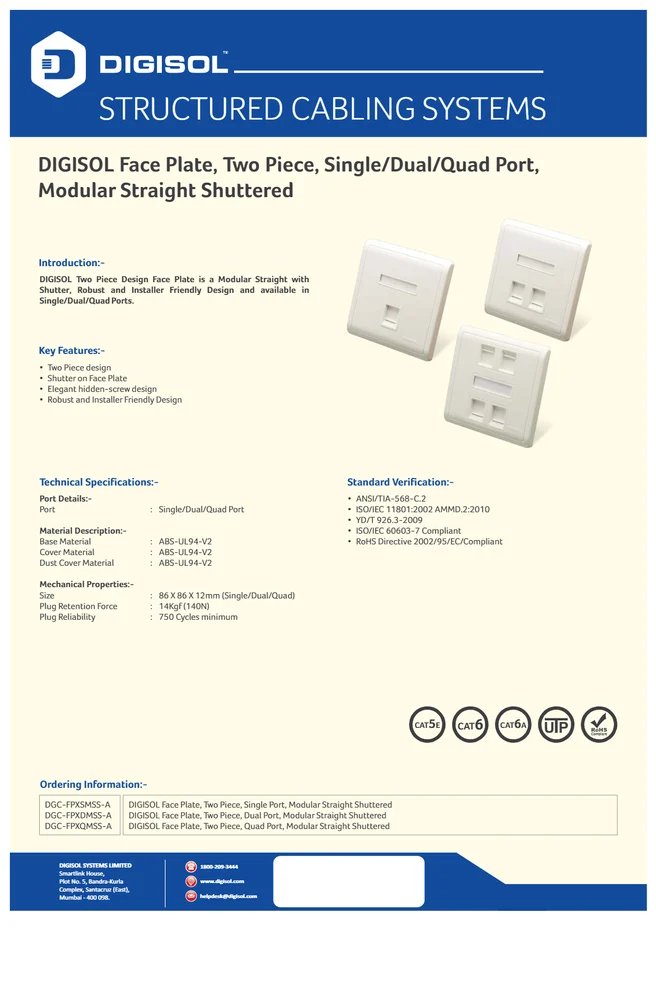[IC7932] Face Plate Digisol  Singal Port DGC-FPXSMSS-A